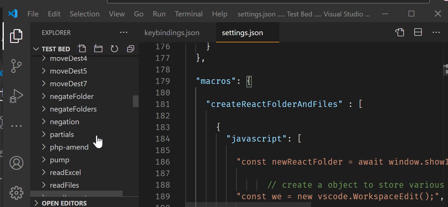 create a React folder with macro-commander extension