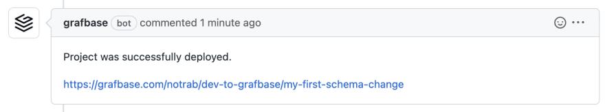 来自 Grafbase GitHub Bot 的部署成功消息