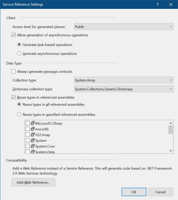 Service Reference Settings