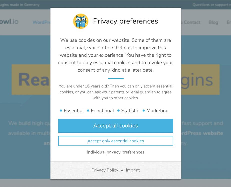 Real Cookie Banner: example notice