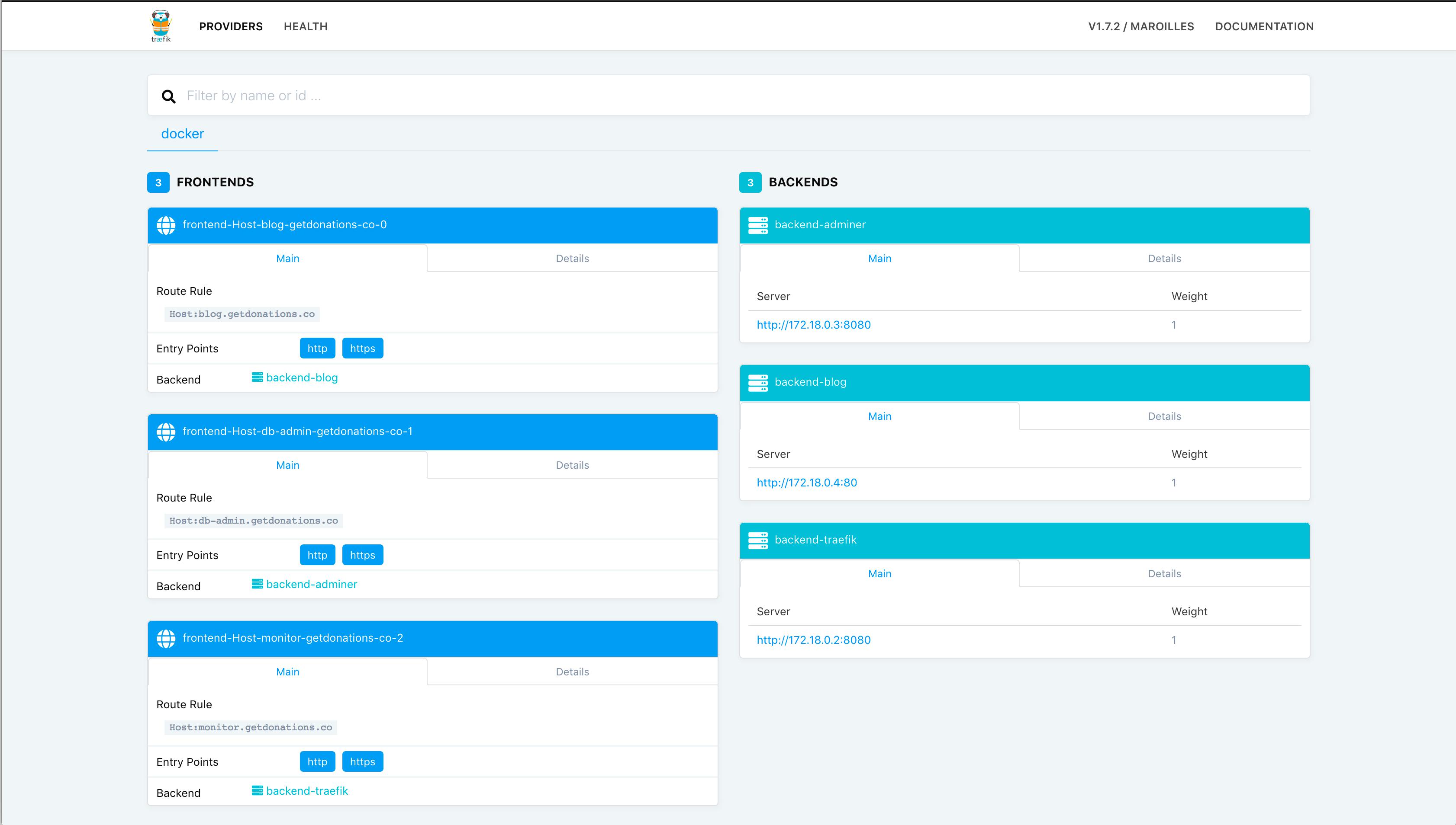 Populated Traefik dashboard