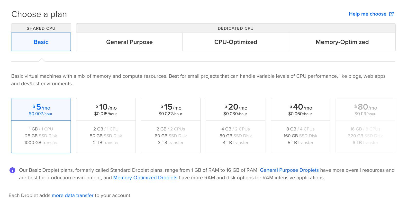 Choose a plan secton