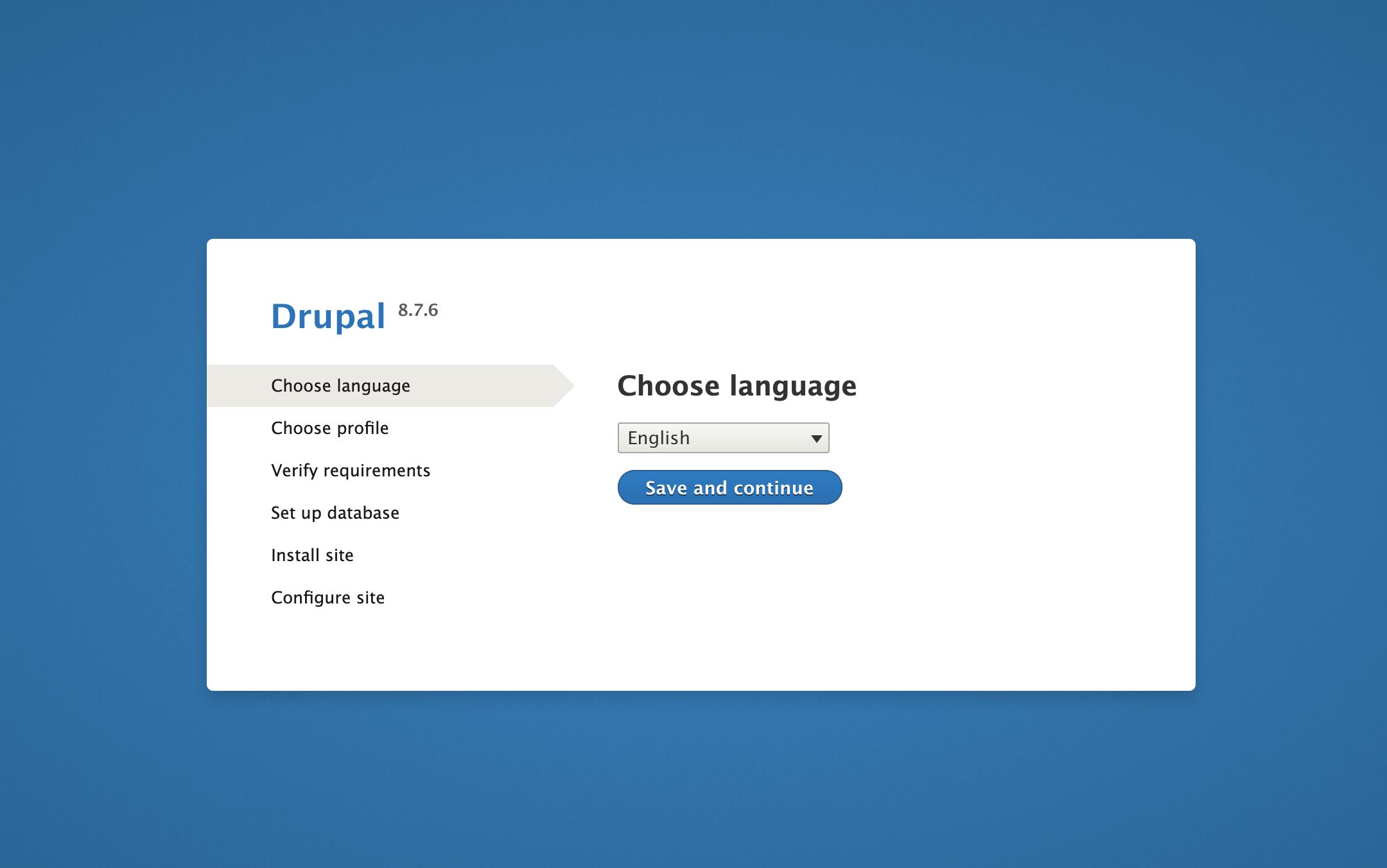Choose language page on Drupal web interface
