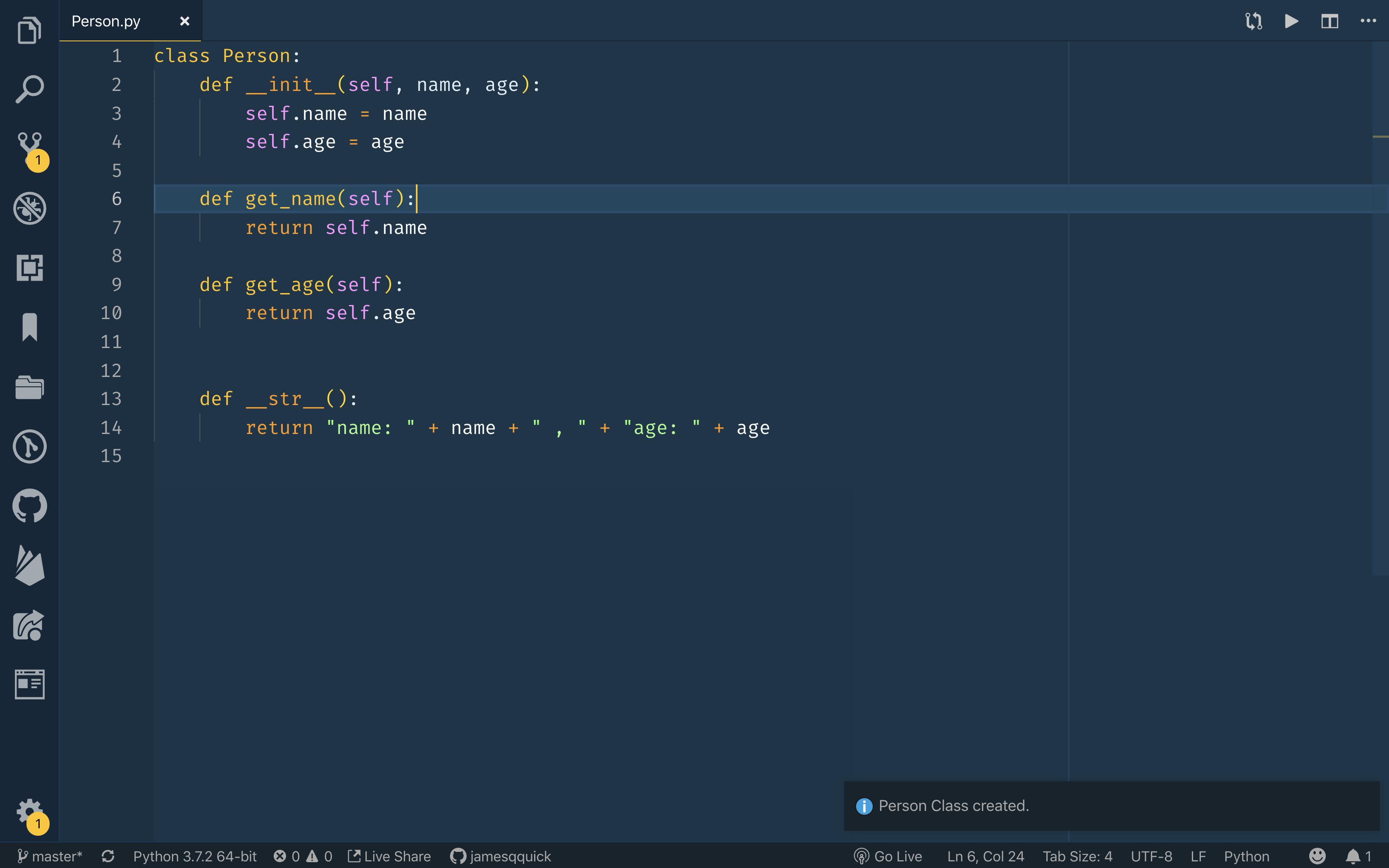 Viewing the class in VS Code