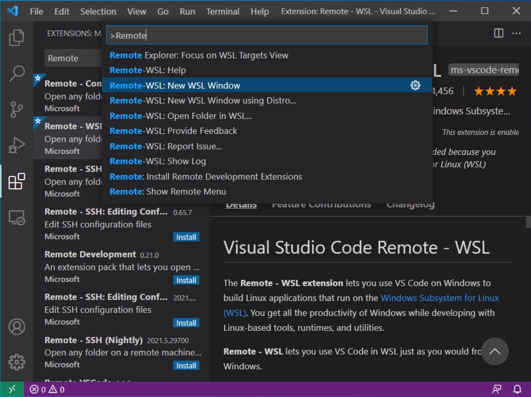 Press CTRL + Shift + P to open the VSCode command dialog and type Remote. You'll see WSL there. Select Remote-WSL: New WSL Window