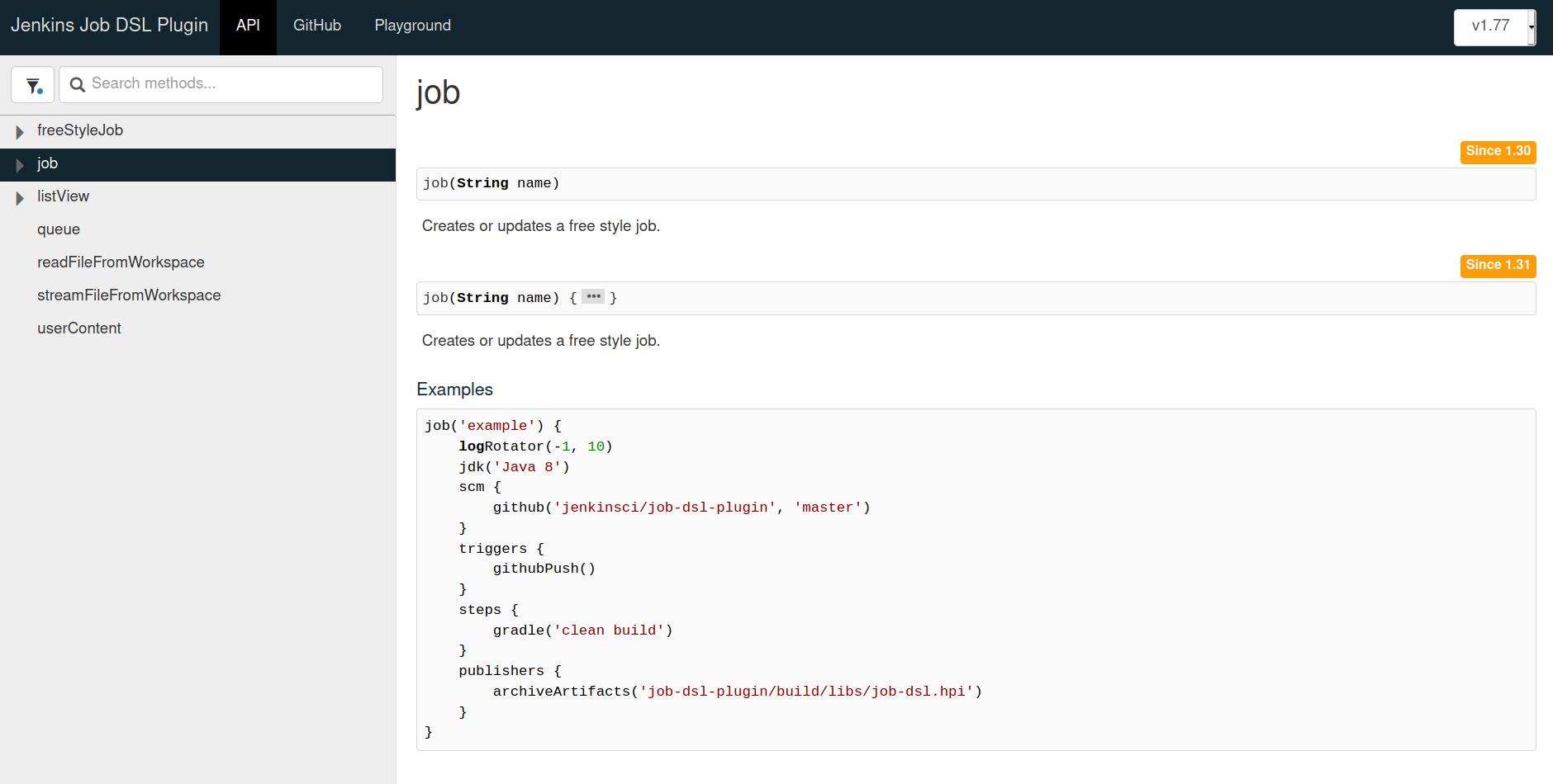 job API method reference