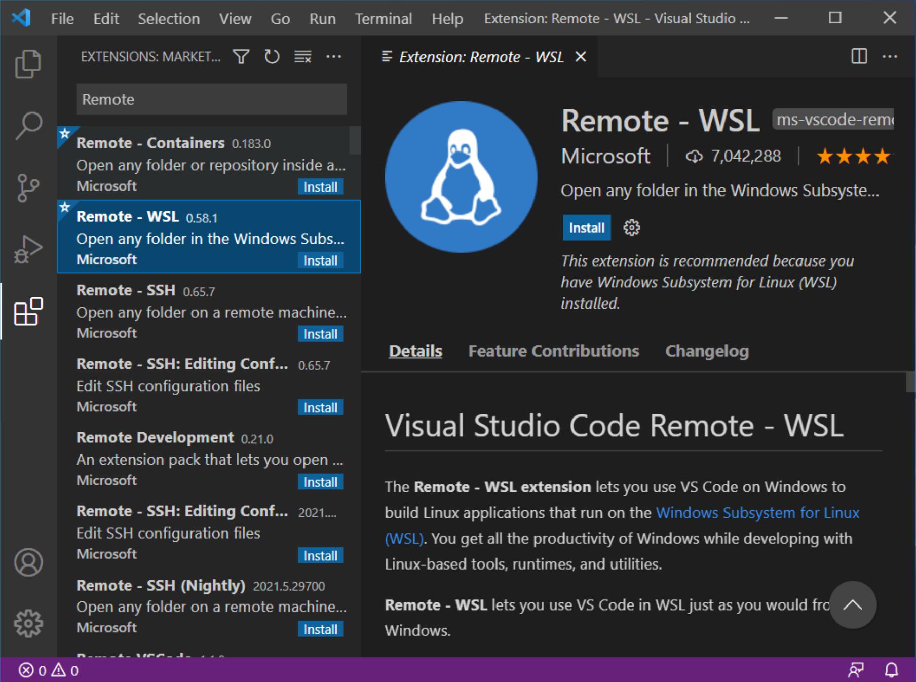 Open VSCode, go to Extensions and search for Remote. Install the Remote - WSL Extension