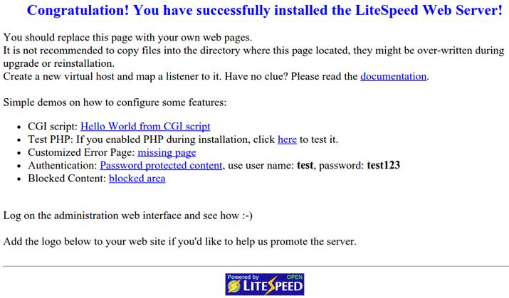 Default OpenLiteSpeed landing page