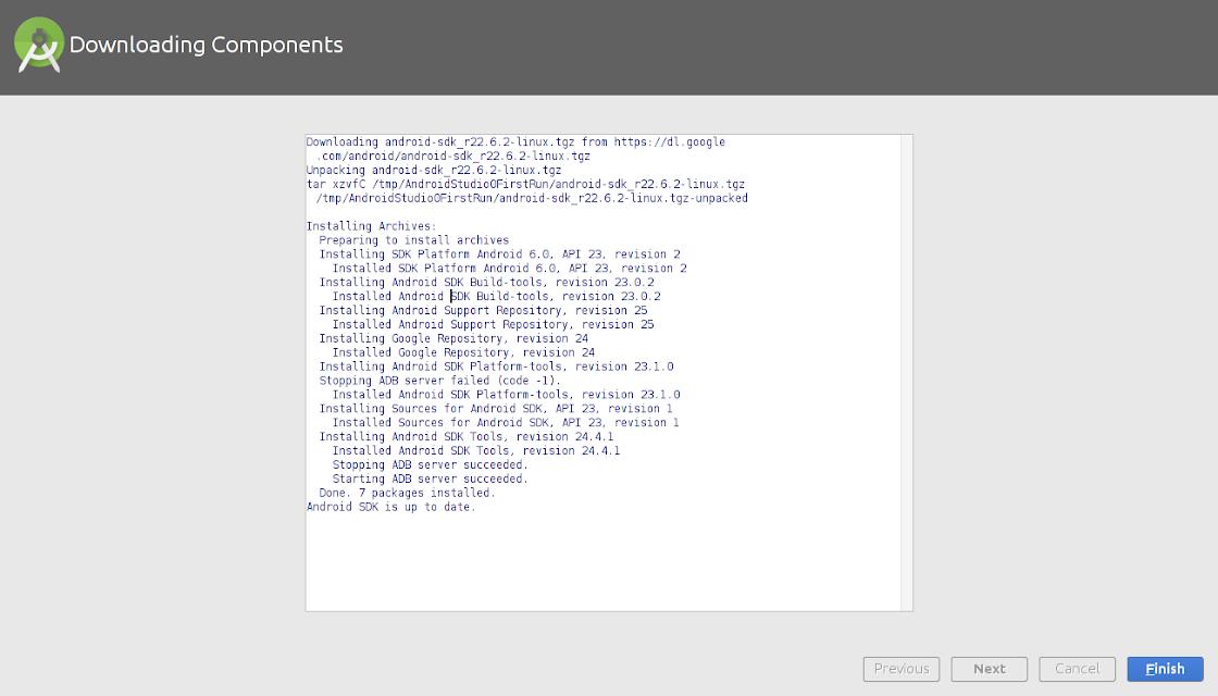 Completed installation of Android studio
