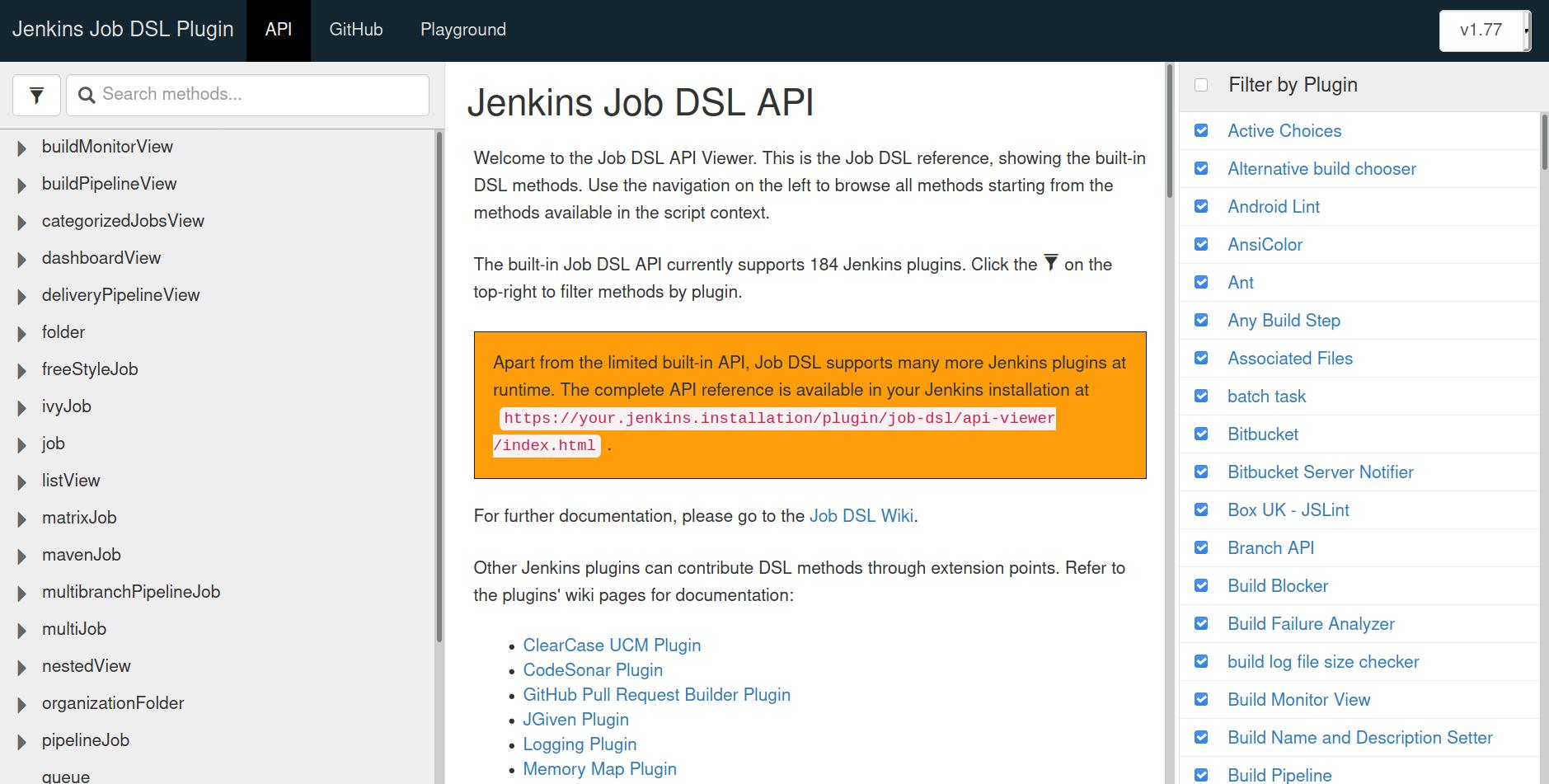 Jenkins Job DSL API Reference web page