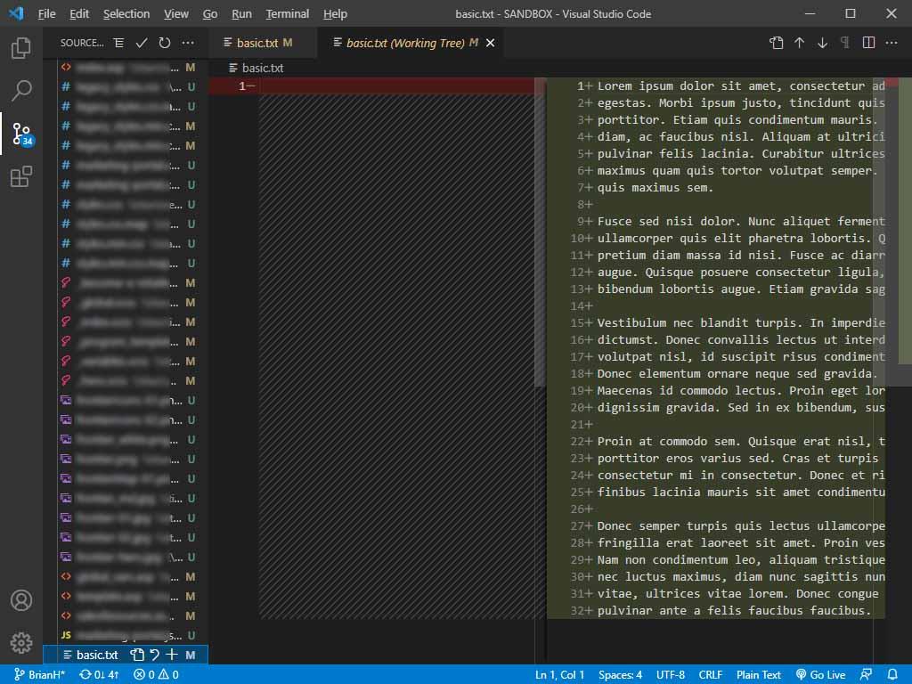 VS Code changes are blank for previous versions