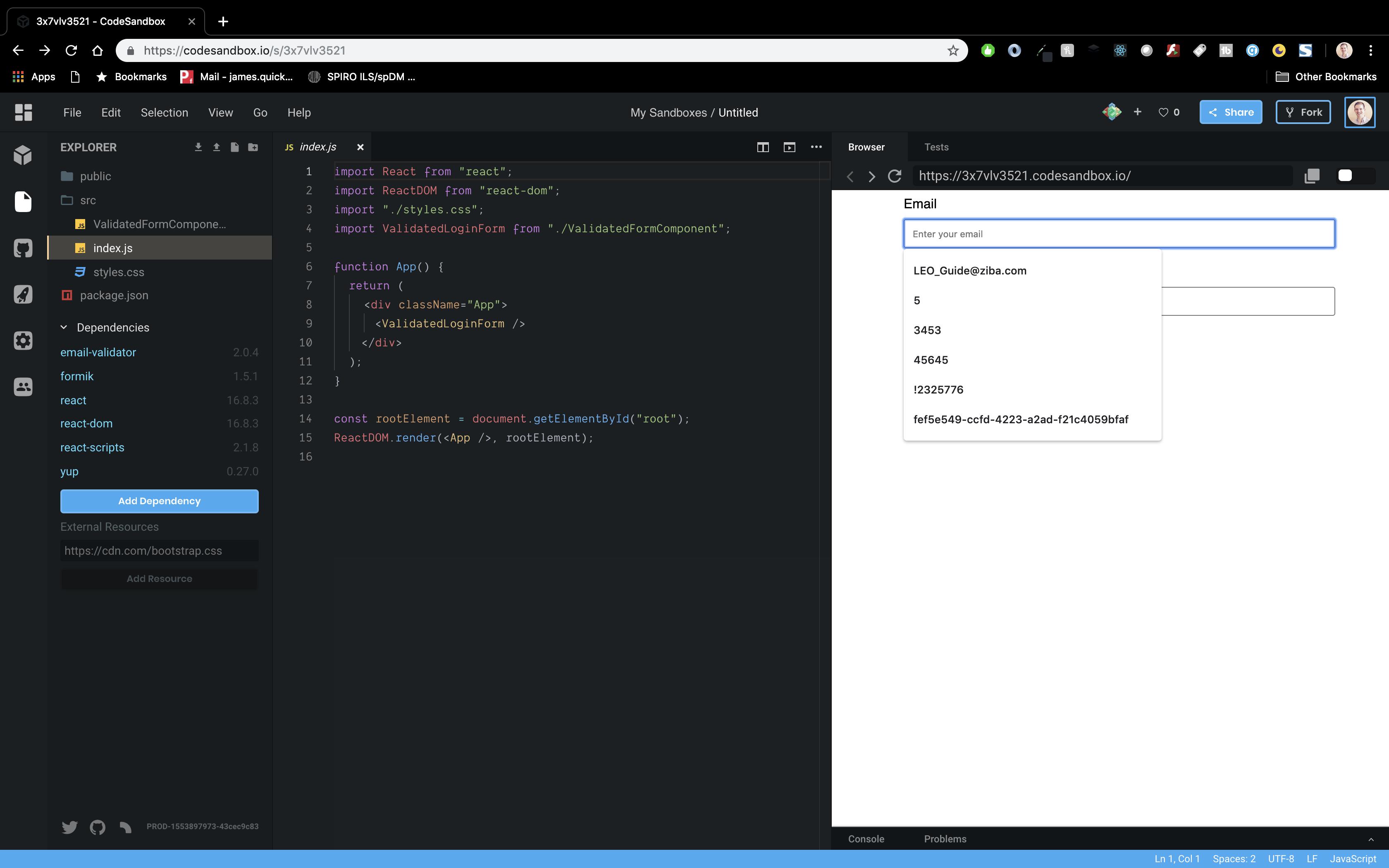 Focusing the email field in the login form