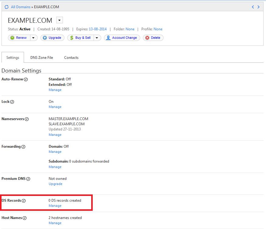 GoDaddy's Domain control panel