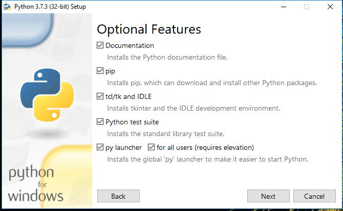 Python Windows 10 Optional Features