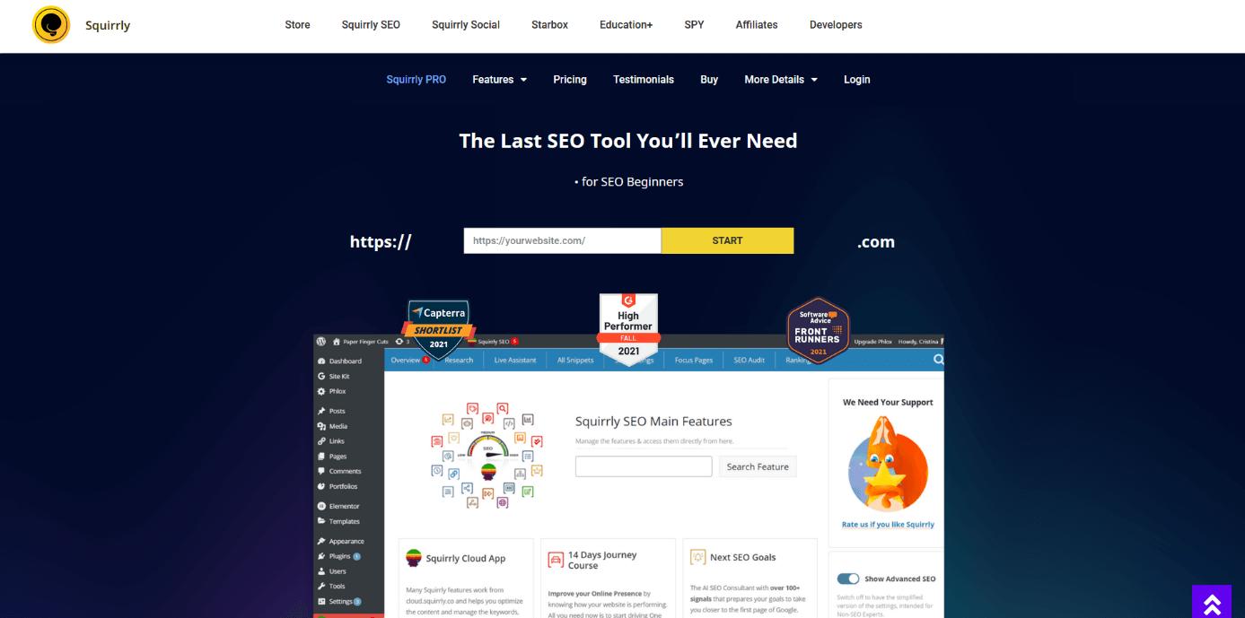 Website of WordPress premium plugin Squirrly SEO