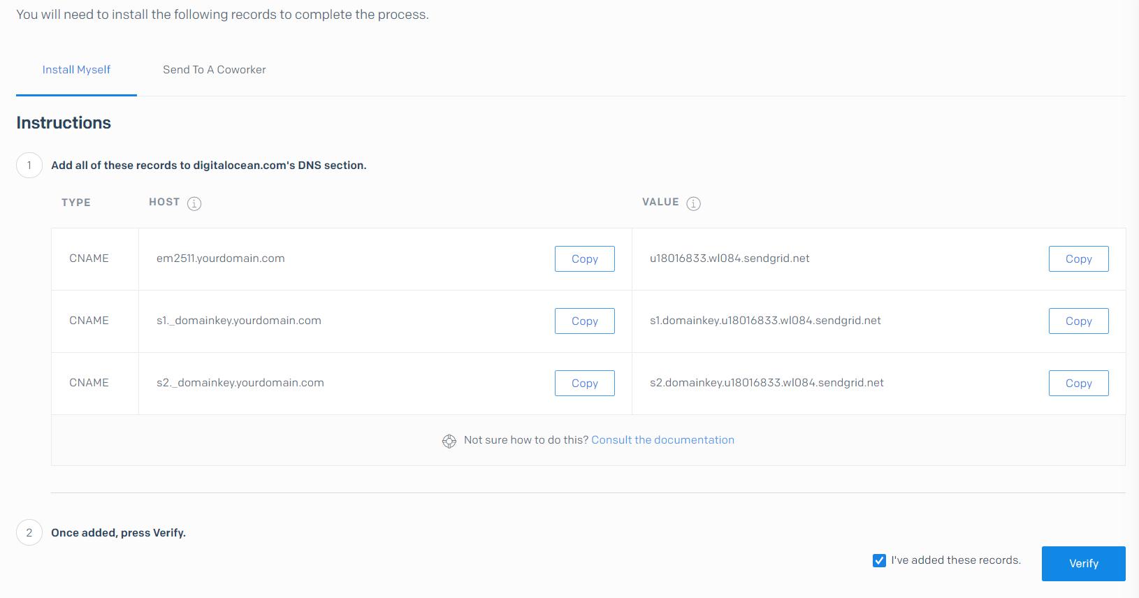 SendGrid verify DNS records