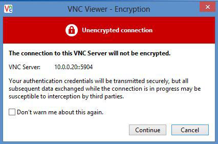 VNC encryption warning