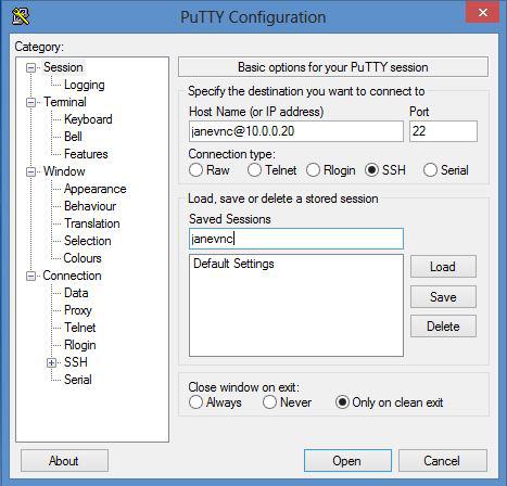 Session Details in PuTTY Configuration