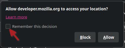 Geolocation permission dialog on Firefox