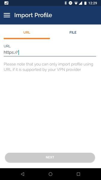 The OpenVPN Android app profile import menu selection