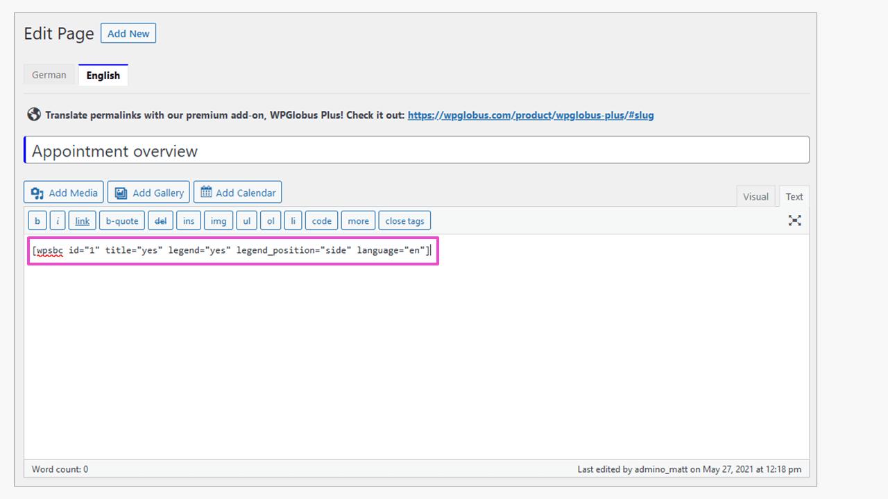 WP Simple Booking Calendar in the WordPress backend WP Simple Booking Calendar in the WordPress backend