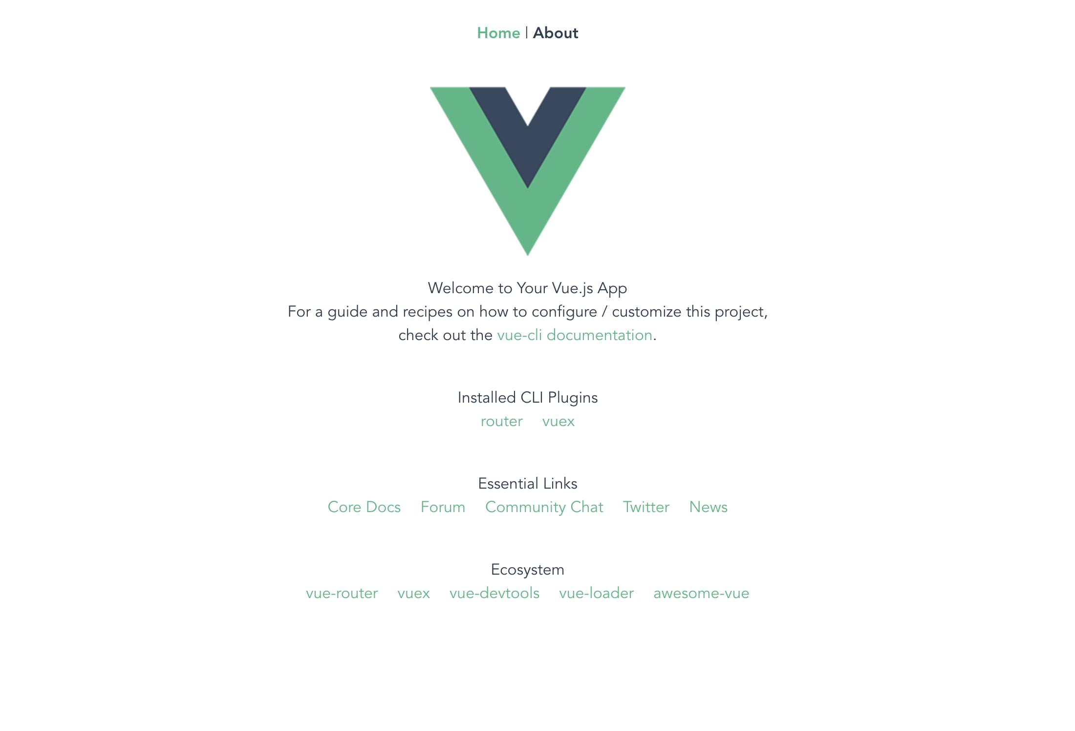 Default Vue page when running your app in development mode