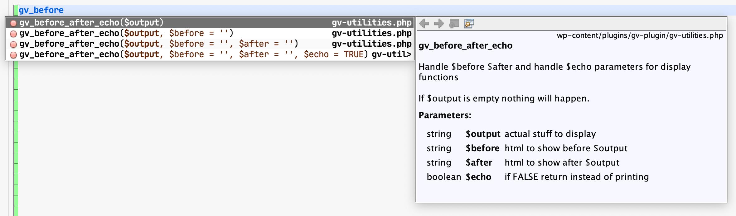 Screenshot of Netbeans PHP completion
