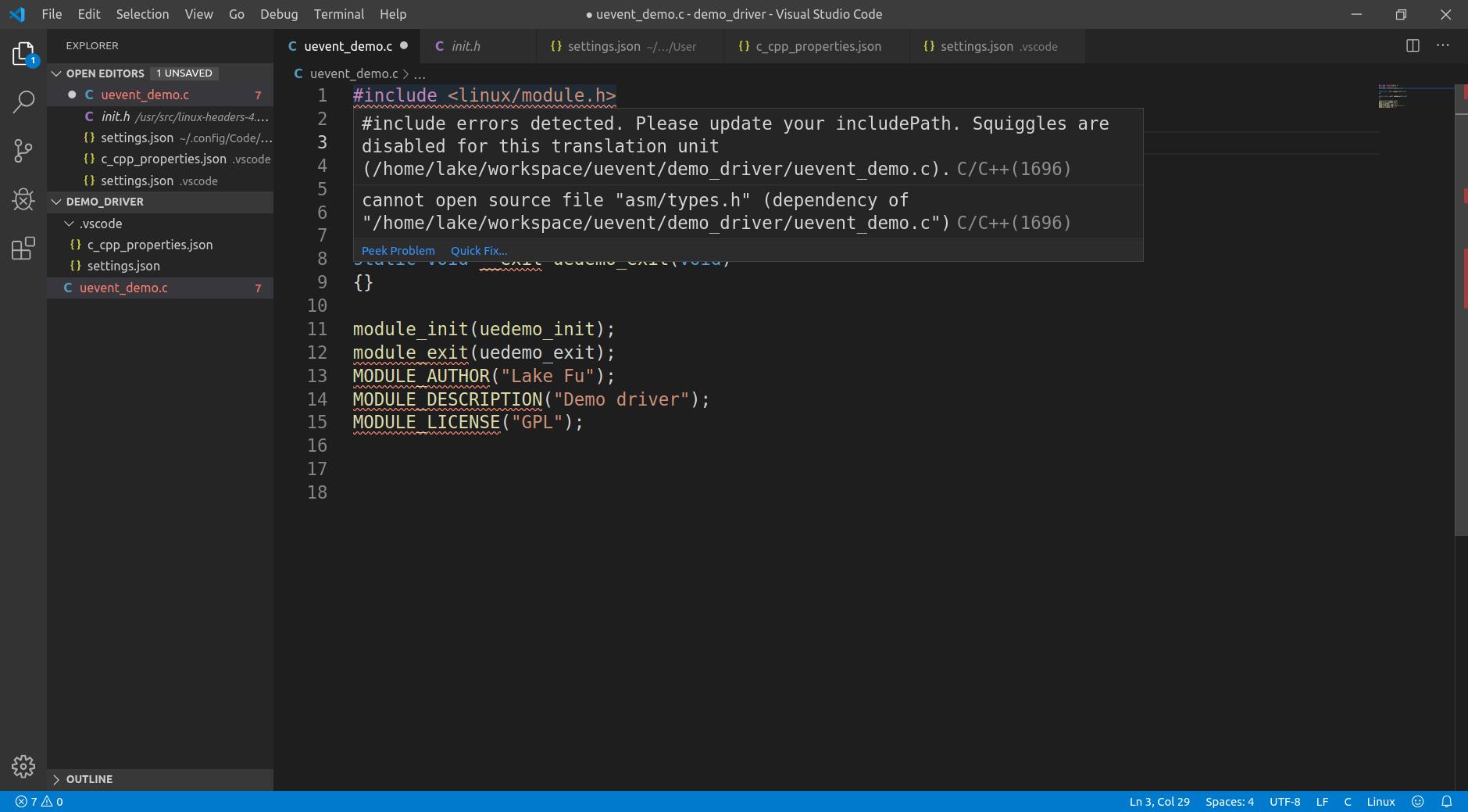 How to develop Linux Kernel Module with vscode without incorrect error ...