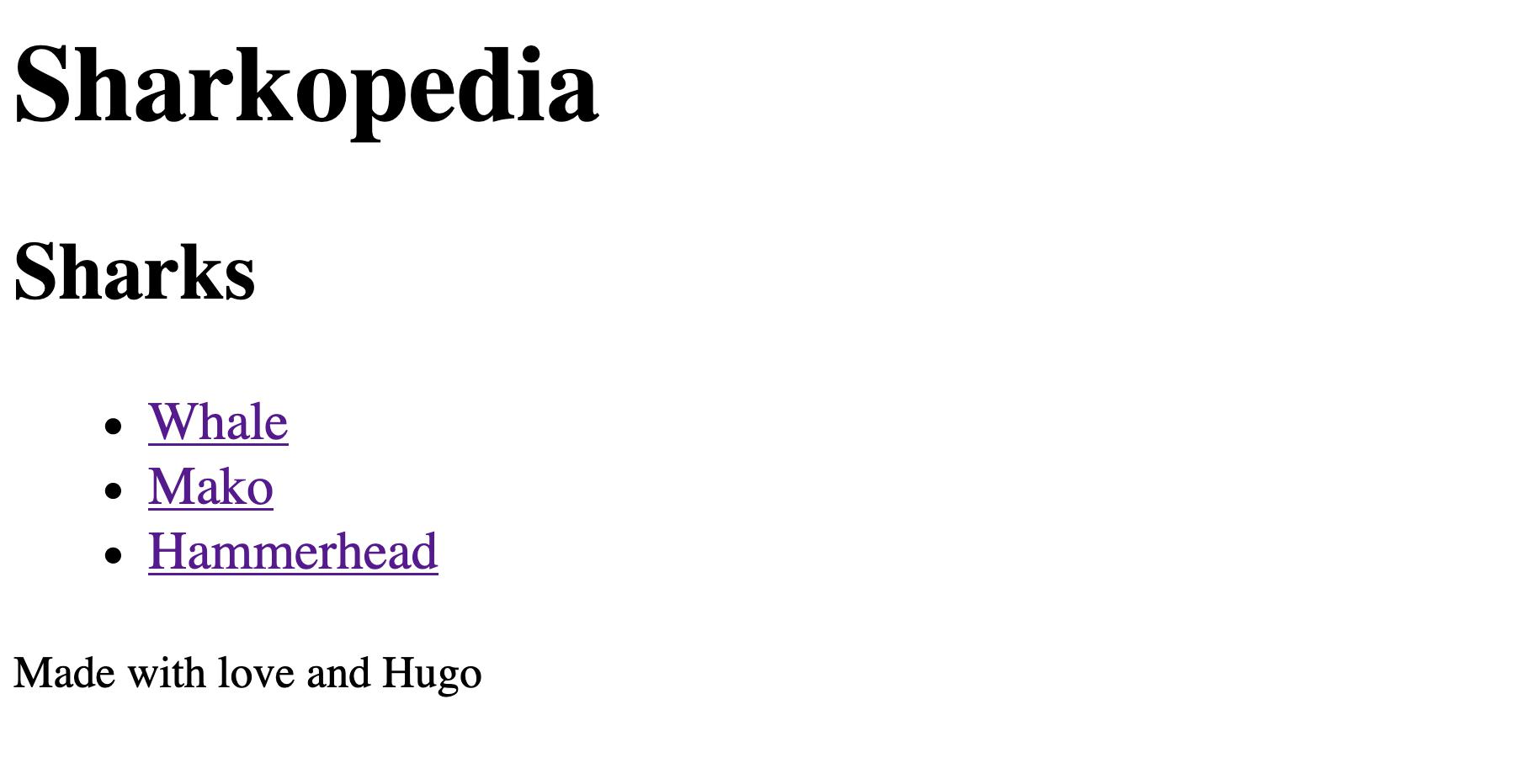 The sharks page with all three pages listed