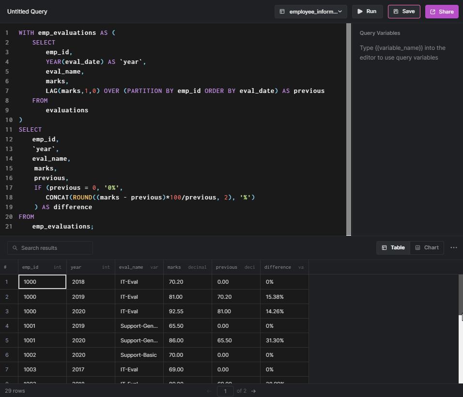lag query with difference column result view in Arctype