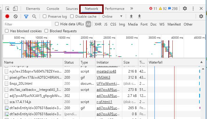 Chrome Tools Network Tab