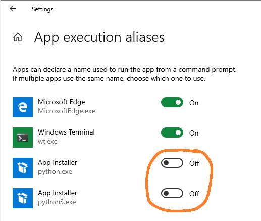manage app execution aliases