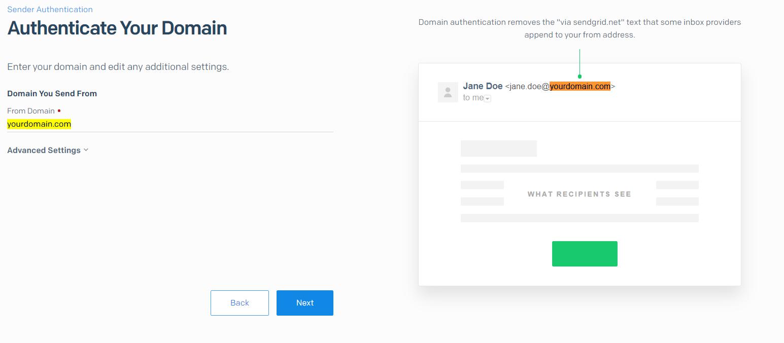 SendGrid specify your domain name