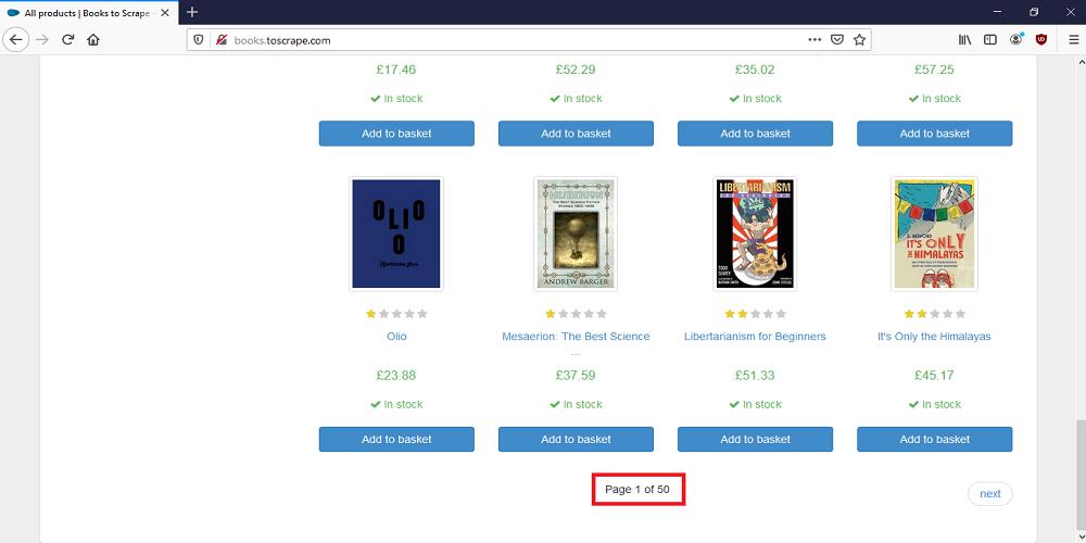 books.toscrape homepage footer