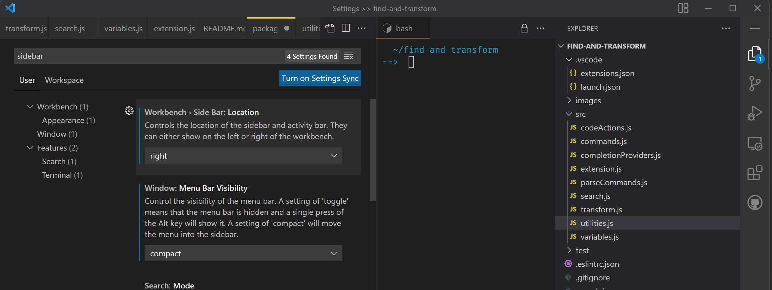 terminal on side with Side Bar