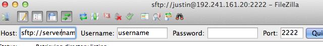 FileZilla SFTP information