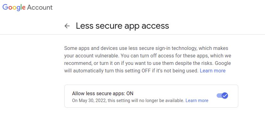 Enabling Less secure app access