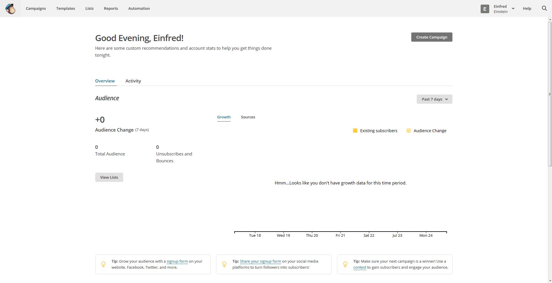 MailChimp 概览页面