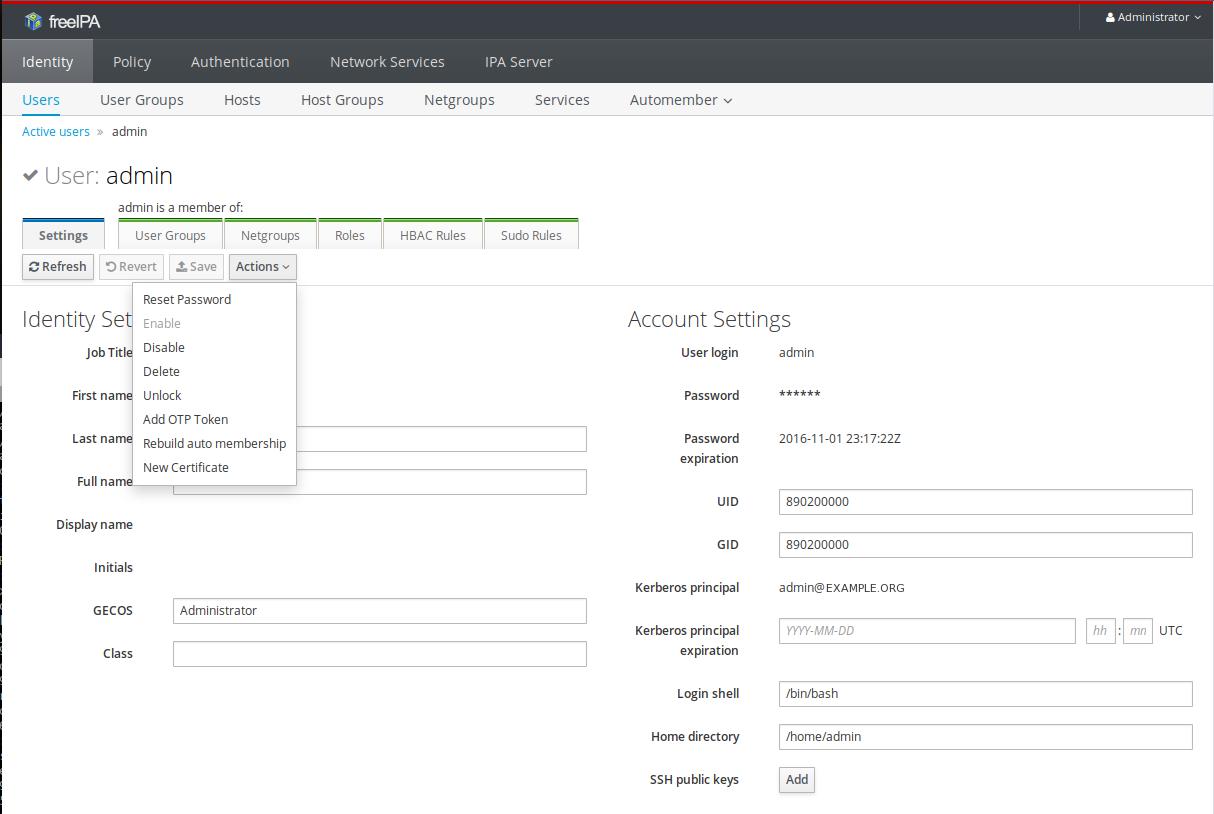 FreeIPA UI user edit