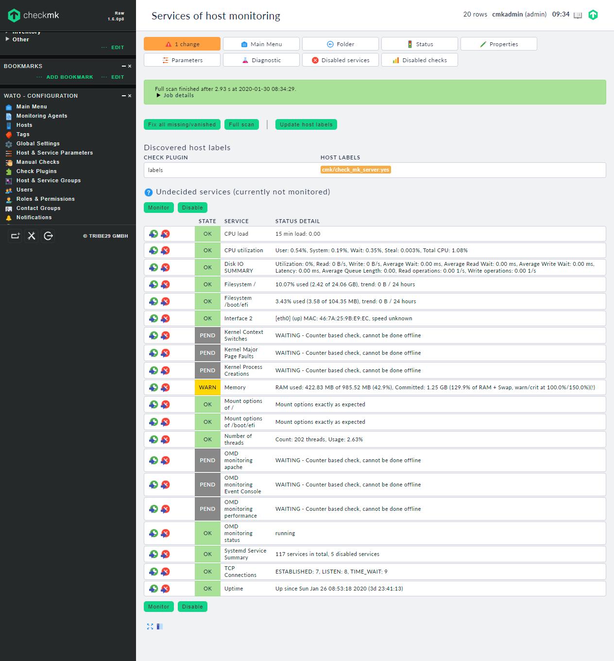List of available services to monitor