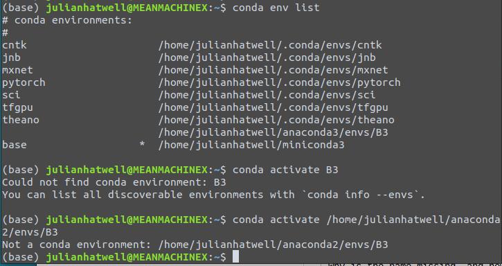 conda environment has no name visible in conda env list - how do I