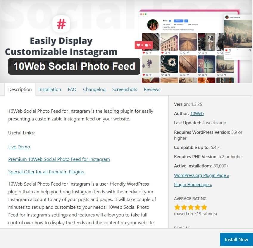 WordPress Instagram plug-in: 10Web Social Photo Feed