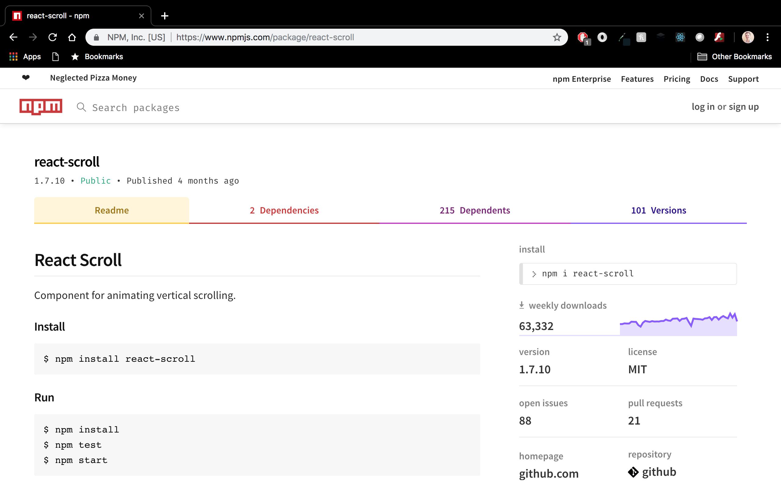 npm 上的 react-scroll 包