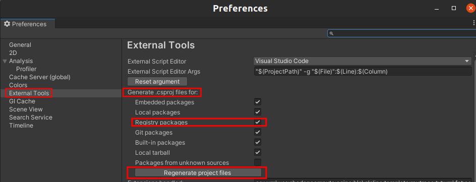 Screenshot from Unity's Preferences dialog
