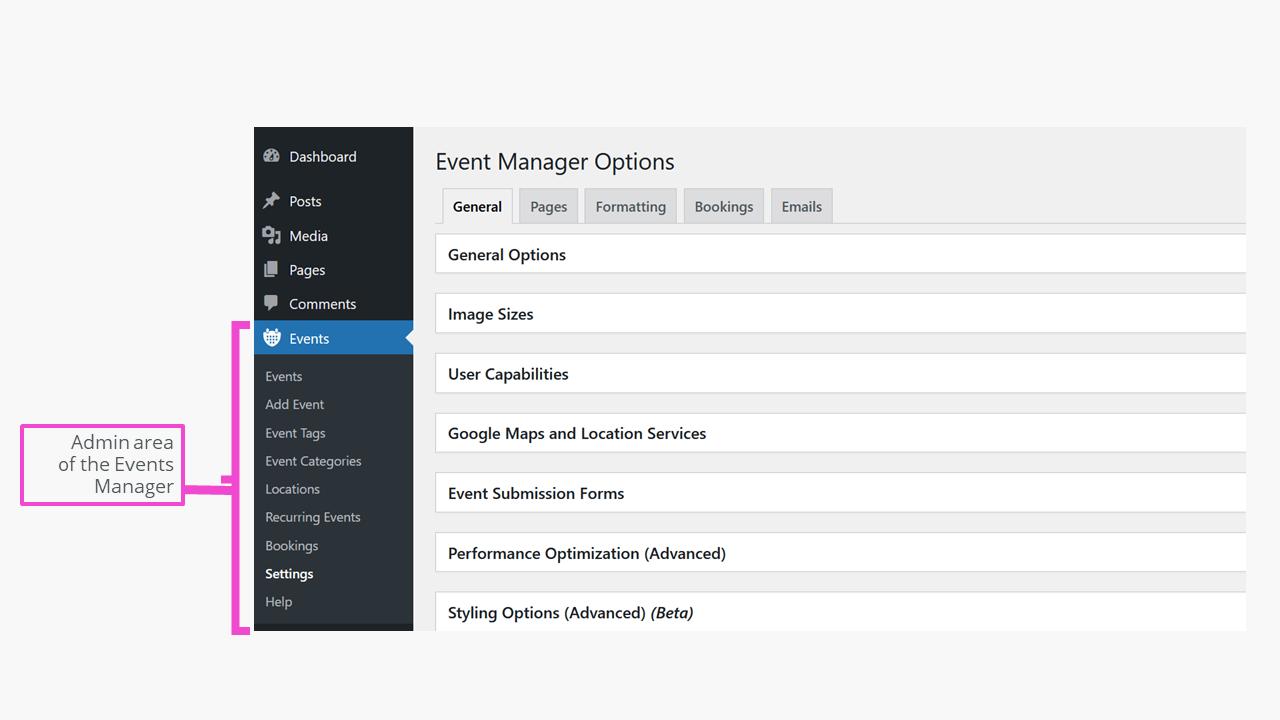 Events Manager calendar plugin for WordPress in the WordPress backend Events Manager calendar plugin for WordPress in the WordPress backend