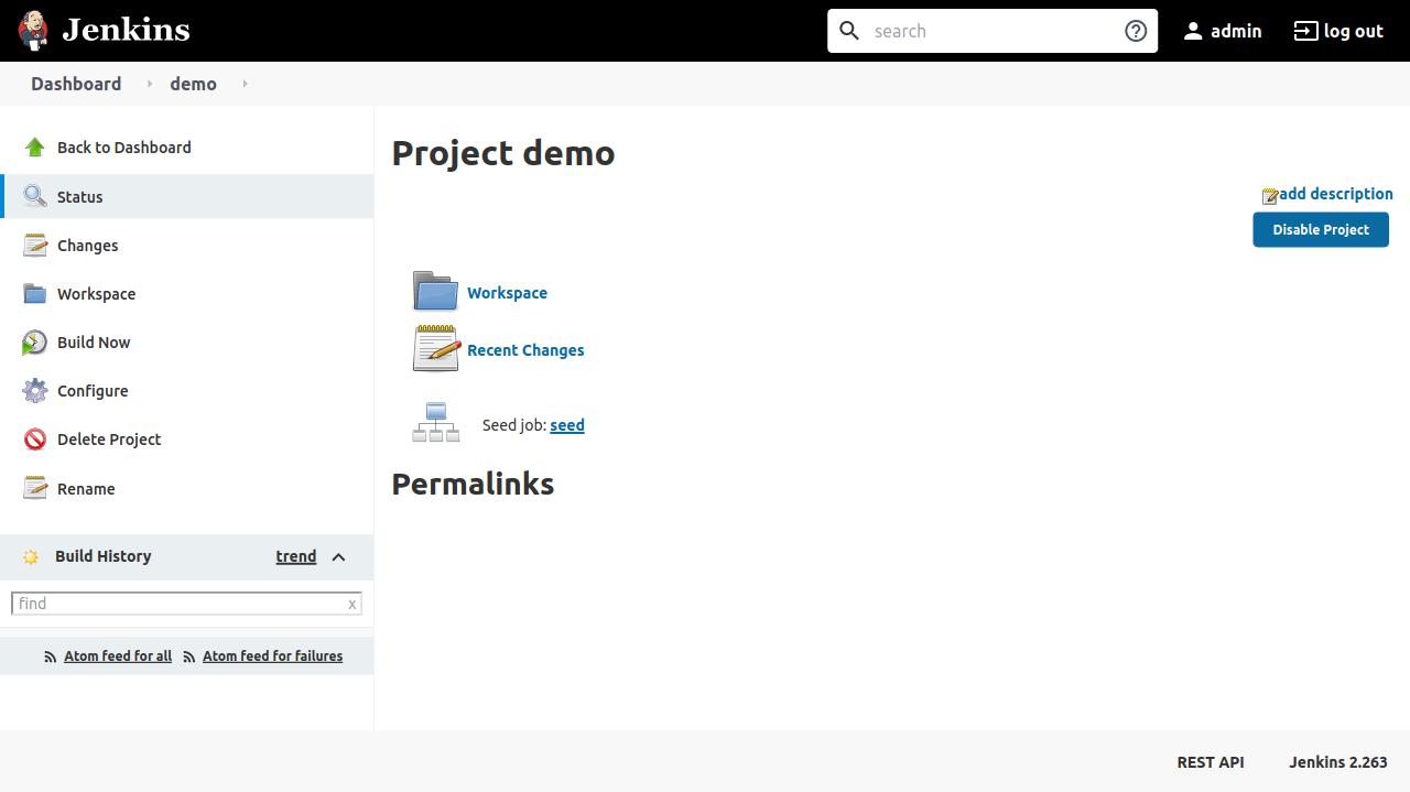 Demo job page showing a section on seed job