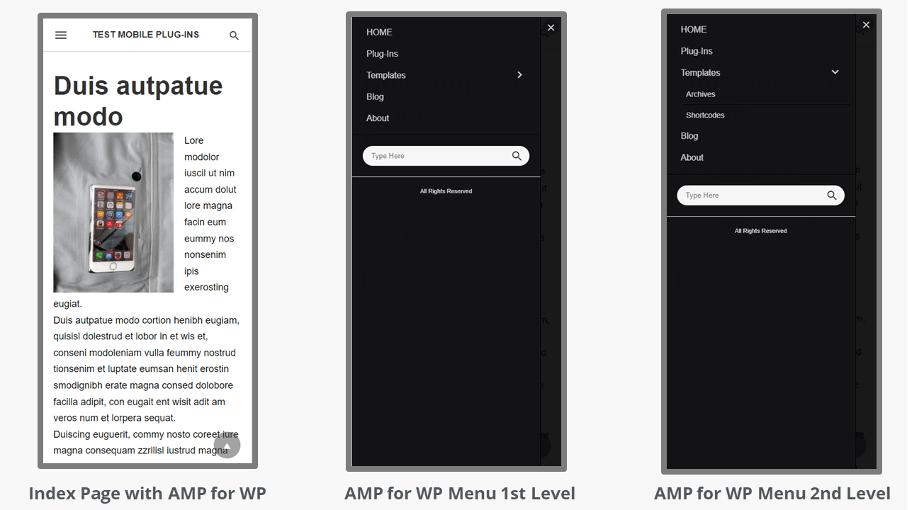 Screenshots of test website with AMP for WP Screenshots of test website with AMP for WP