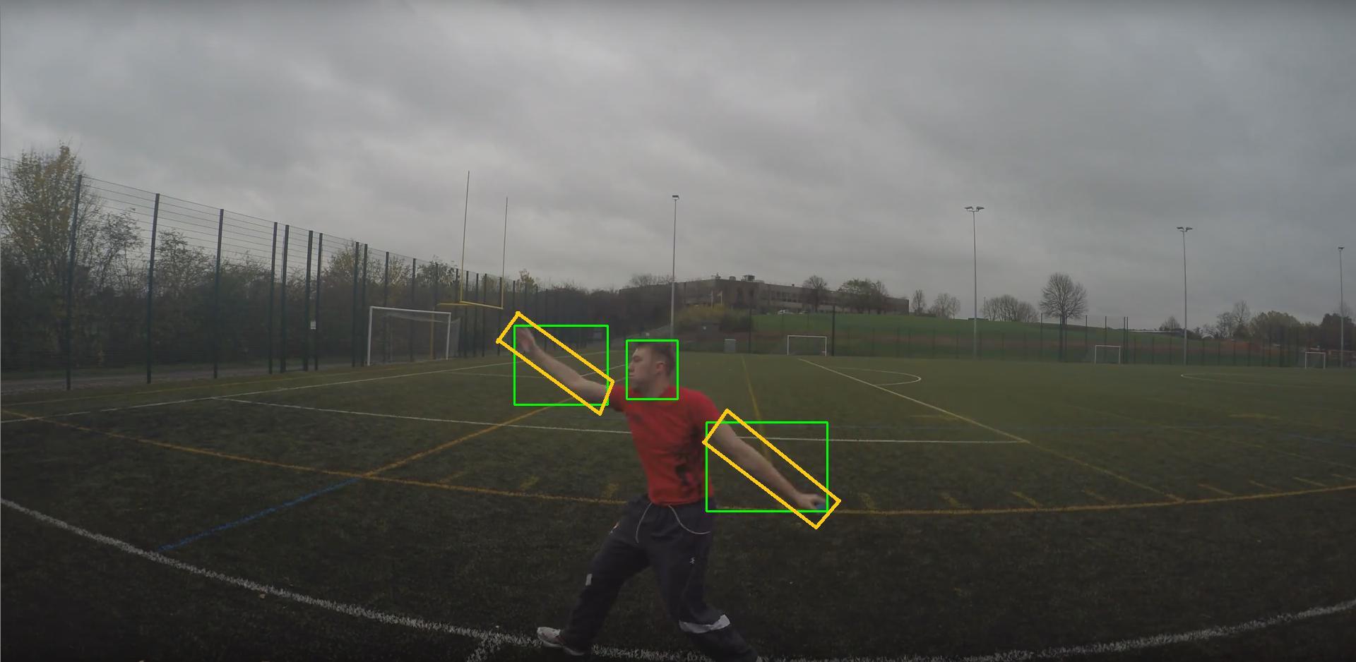 输出图像。输出框为绿色,所需框为黄色