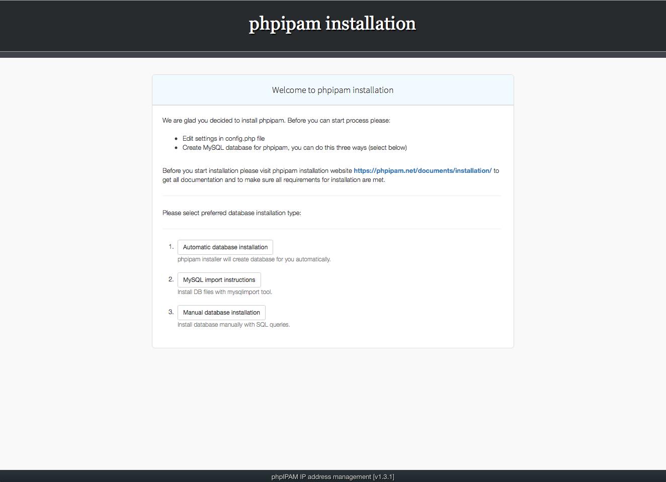 Installing phpIPAM, step 2