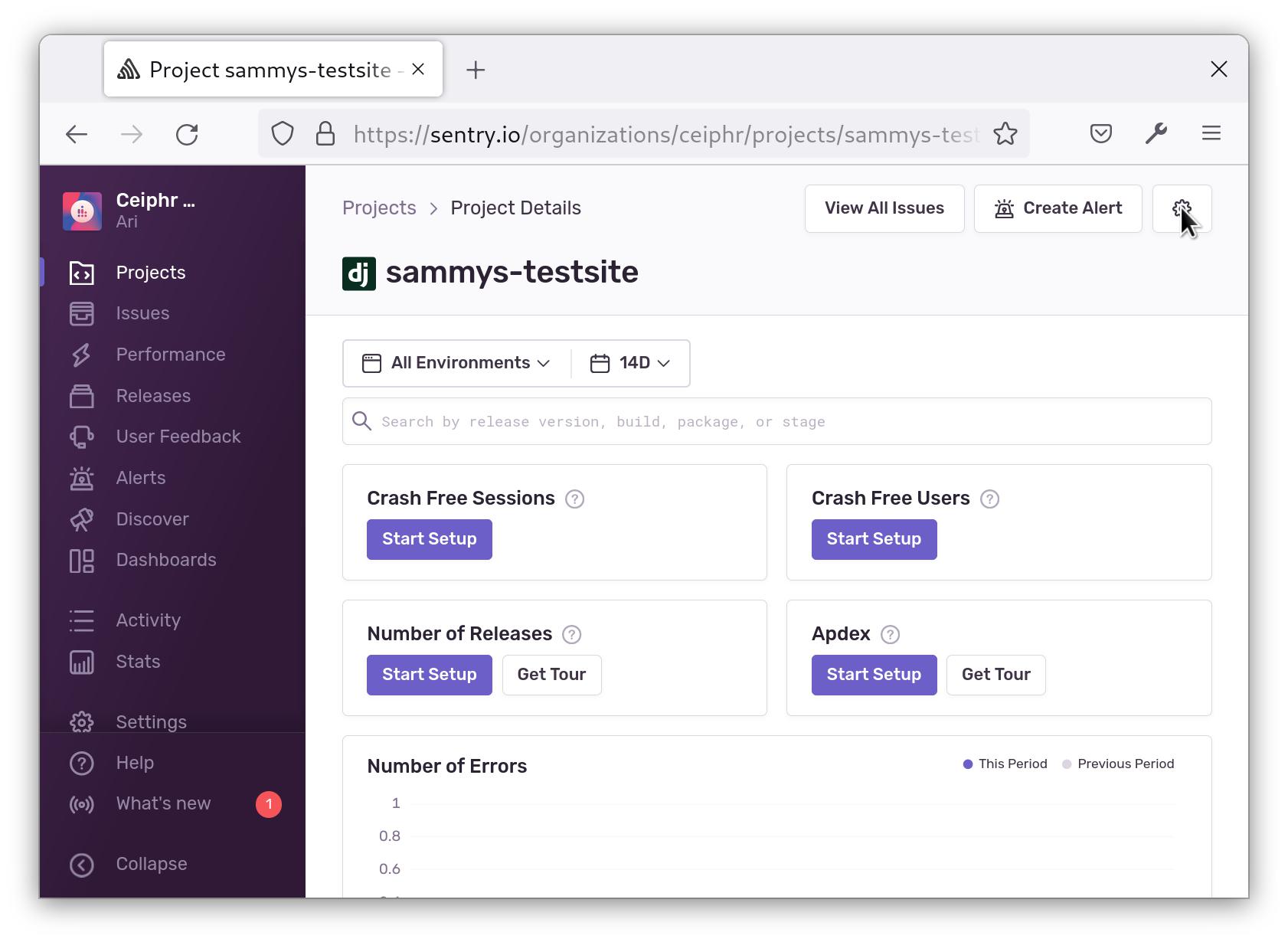 Screenshot showing Sentry UI for project settings.